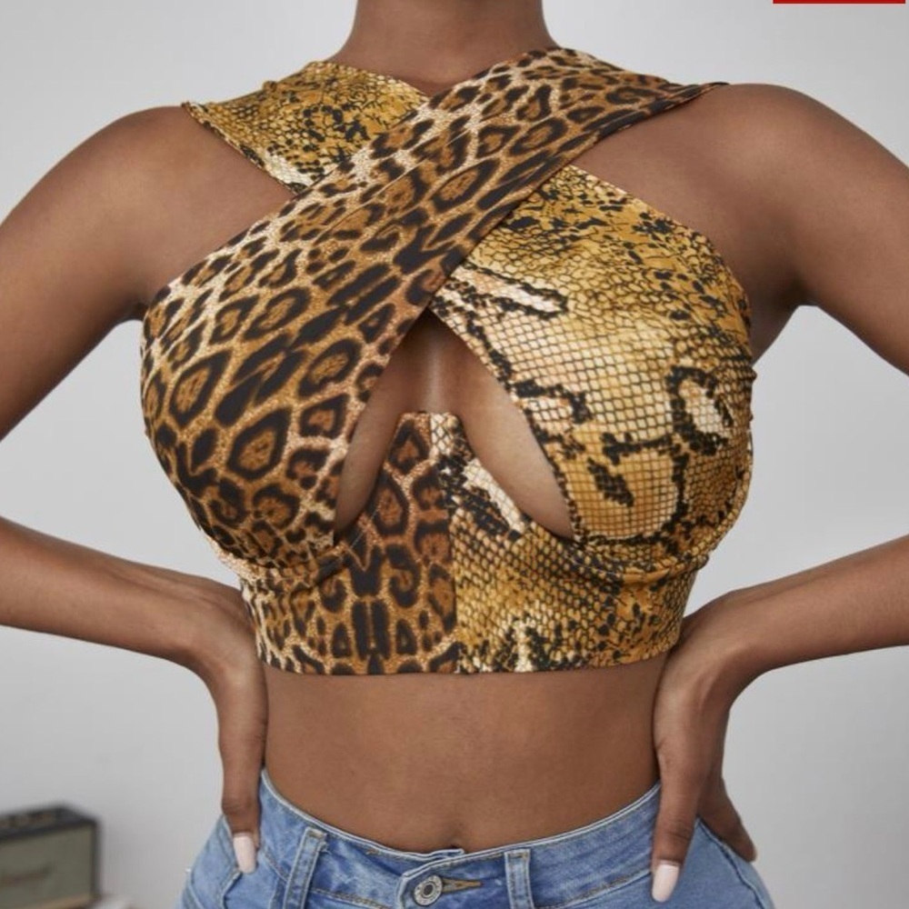 New Leopard Print Cross Halter Top size XS
